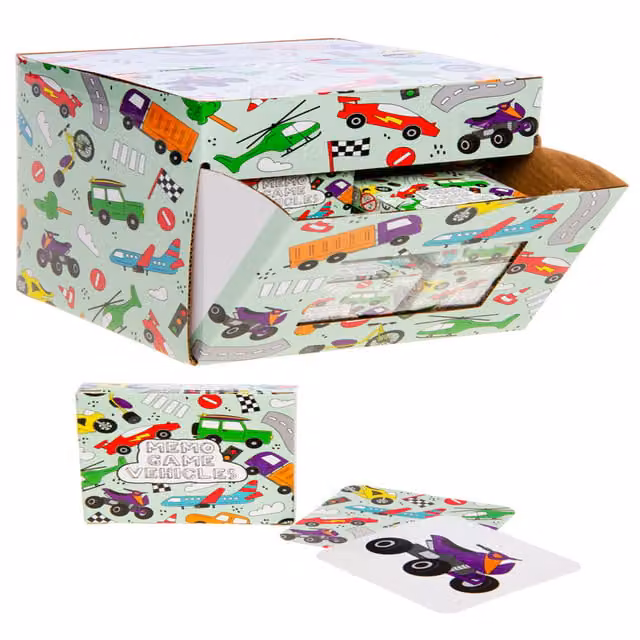 LG-Imports Pack of 12 Vehicles Mini Memory Card Games with 28 Cards, Multicolour and White