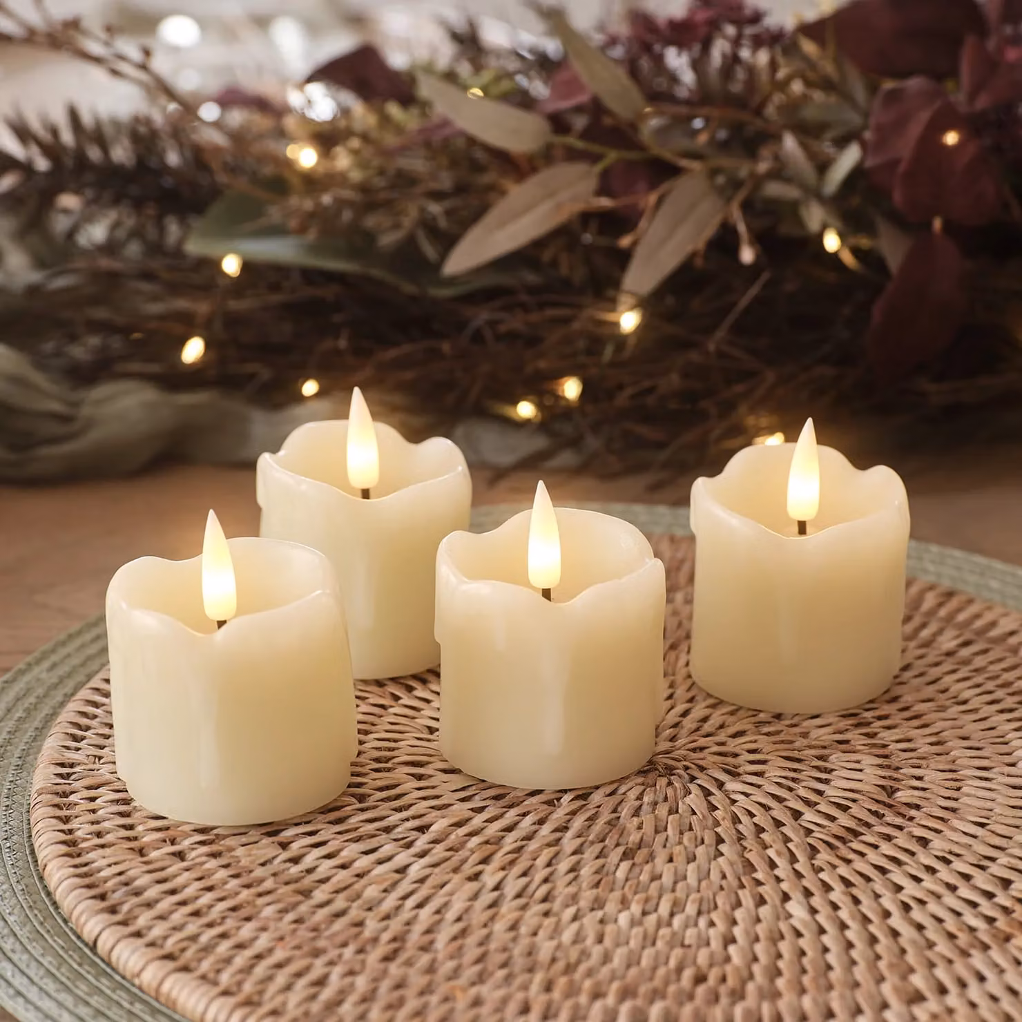 TruGlow® 4-Pack White Dripping Wax LED Votive Candles with Remote Control and Timer