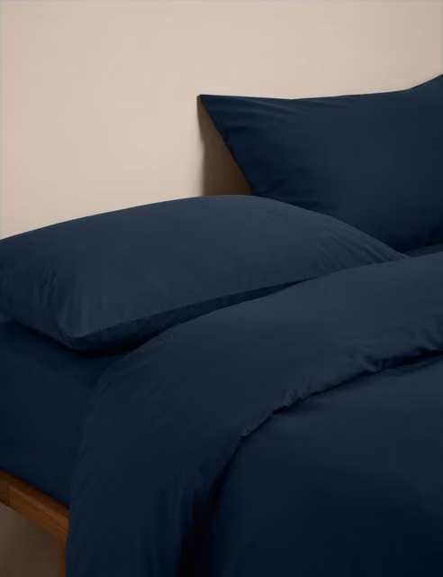 M&S Navy Blue Cotton Rich Percale Duvet Cover Set, 180 x 200 cm