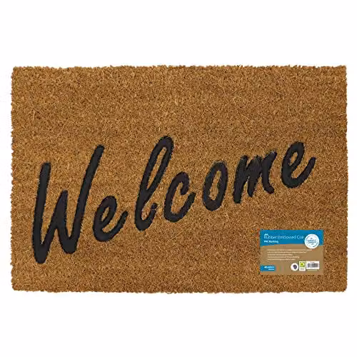 JVL Coir Doormat with Rubber PVC Backing, Brown and Beige, W: 40 cm, D: 60 cm