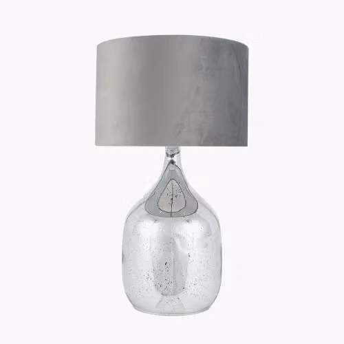 Ruma Gold Foxed Glass Dual Light Table Lamp with Black Fabric Shade in Metallic Silver – 2