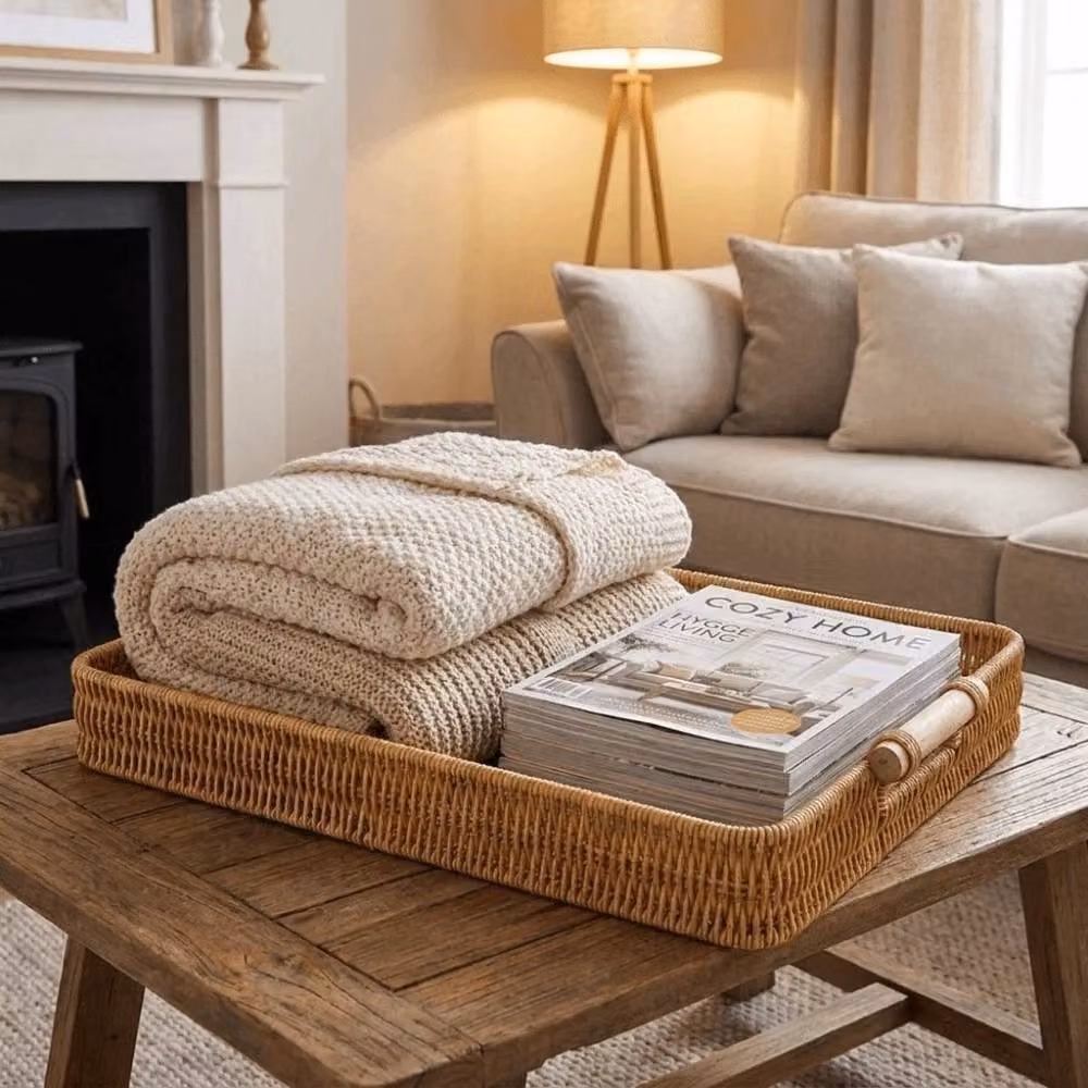 PAWNORA PP Woven Wood Storage Basket in Brown, W/D/H: 30 x 20 x 5 cm – 3