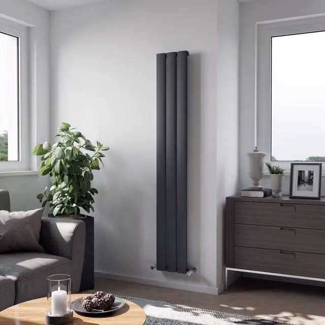 Agadon Milan Designer Aluminium Radiator in Anthracite Grey, W: 180 cm, H: 47 cm