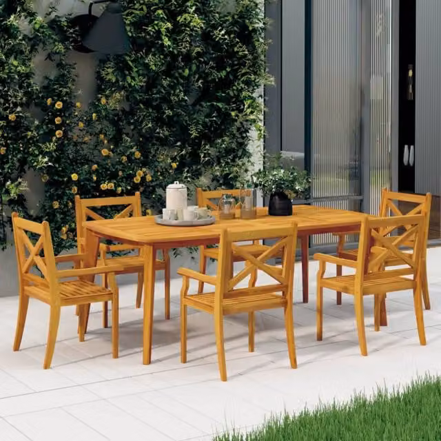 Berkfield Home Set of 6 Outdoor Dining Chairs in Brown Solid Acacia Wood