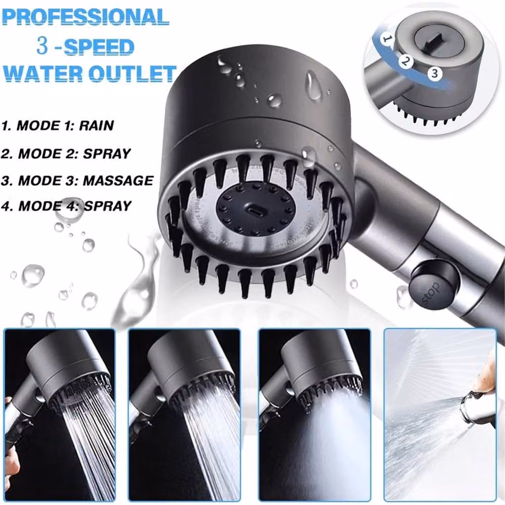 SPETLEK 3 Mode Shower Head with Rain and Massage Settings in Silver – 4