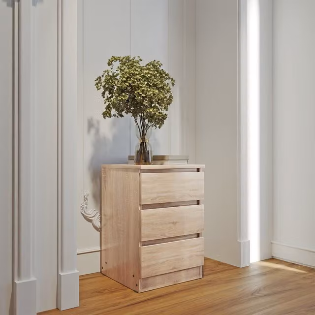 Seconique Malvern 3 Drawer Bedside Table in Sonoma Oak