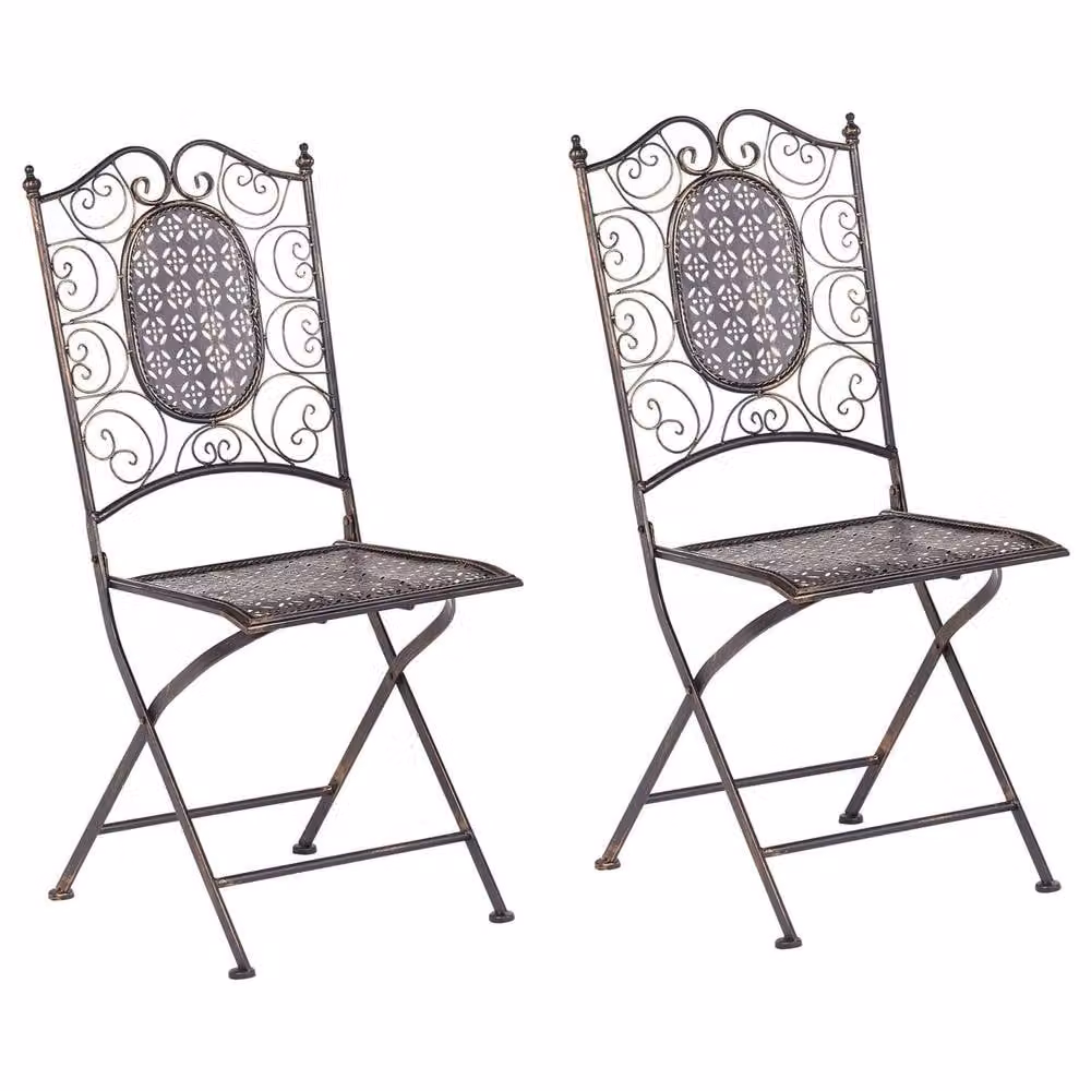 Wyld and Coco Set of 2 Vintage Black Metal Foldable Garden Chairs