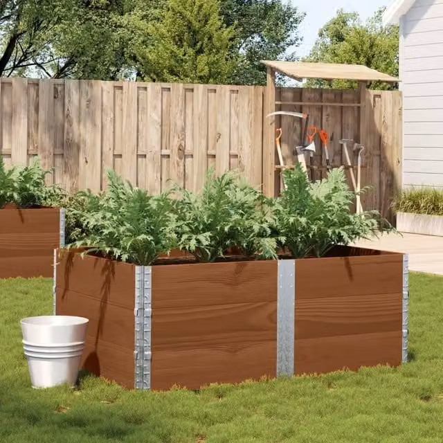 Berkfield Home Garden Brown Wooden Raised Bed Planter with Galvanised Steel W/D/H: 150 x 100 x 100 cm – 1