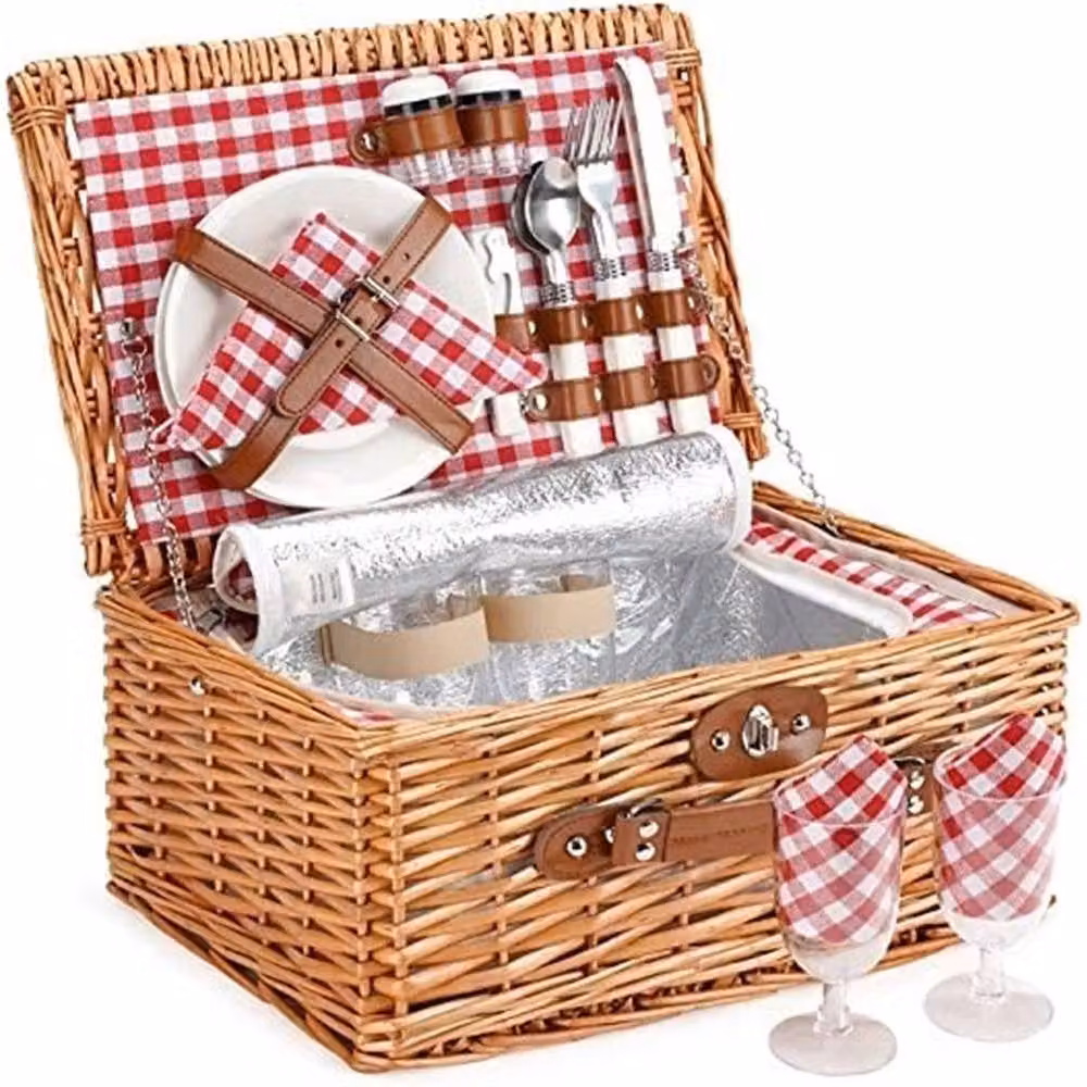 SPETLEK Wicker Picnic Basket Set for 4 Persons in Brown – 4