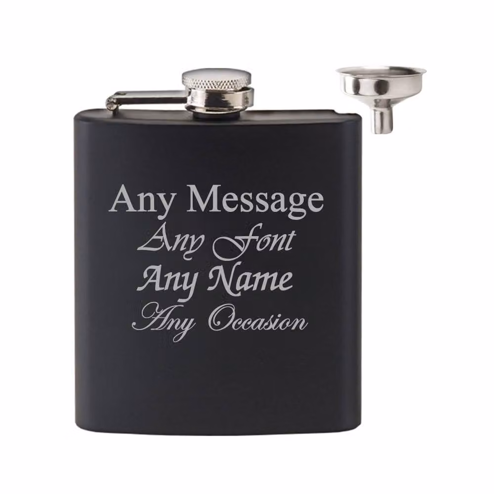Uniqueful Personalised Matt Black 6oz Stainless Steel Hip Flask with Funnel – 2