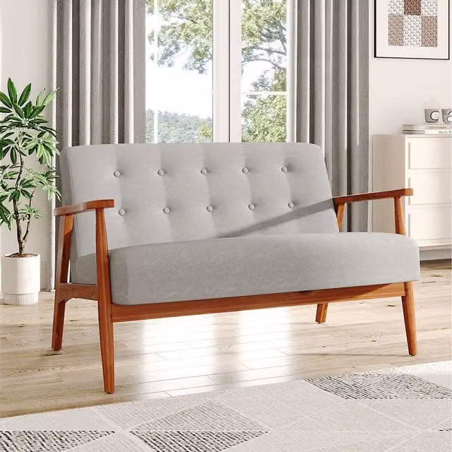 Komore Mid-Century Grey Fabric Upholstered Sofa with Solid Wood Frame