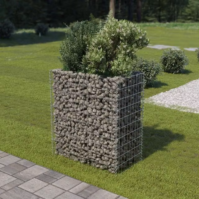Berkfield Home Silver Galvanised Steel Stone Gabion Raised Bed, W/D/H: 90 x 50 x 100 cm
