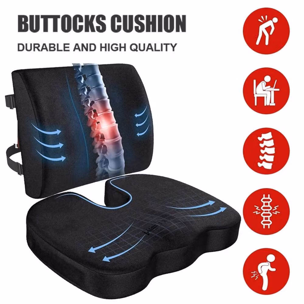 Nordara Black Memory Foam Lumbar Back Support Cushion with Removable Velvet Cover, W: 45 cm, H: 30 cm – 3