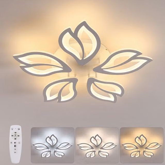 Pheashine 5-Head Modern LED Ceiling Light in White with Remote Control, 45W, Adjustable CCT 3000-6500K