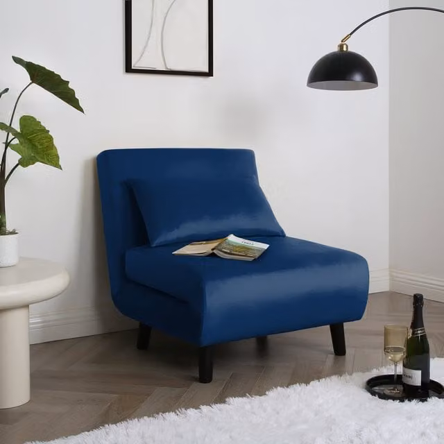 Home Garden Direct Aurora Single Sofa Bed in Blue Velvet