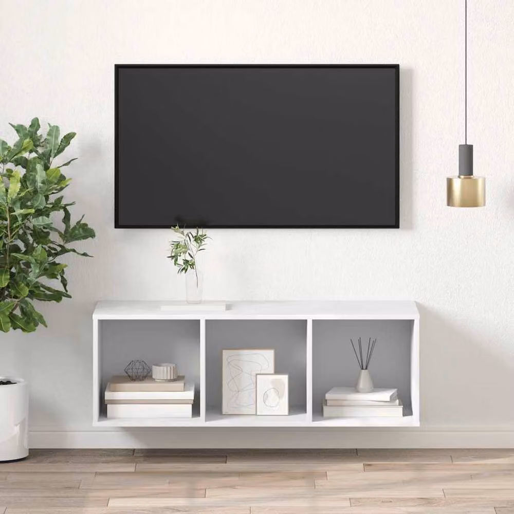 Berkfield Home Practical Wall-mounted TV Cabinet in White, W/D/H: 37 x 37 x 107 cm – 2