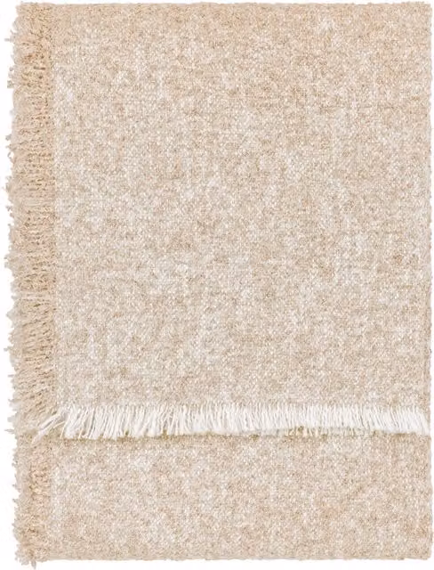 Doze Woven Fringed Throw in Beige and White
