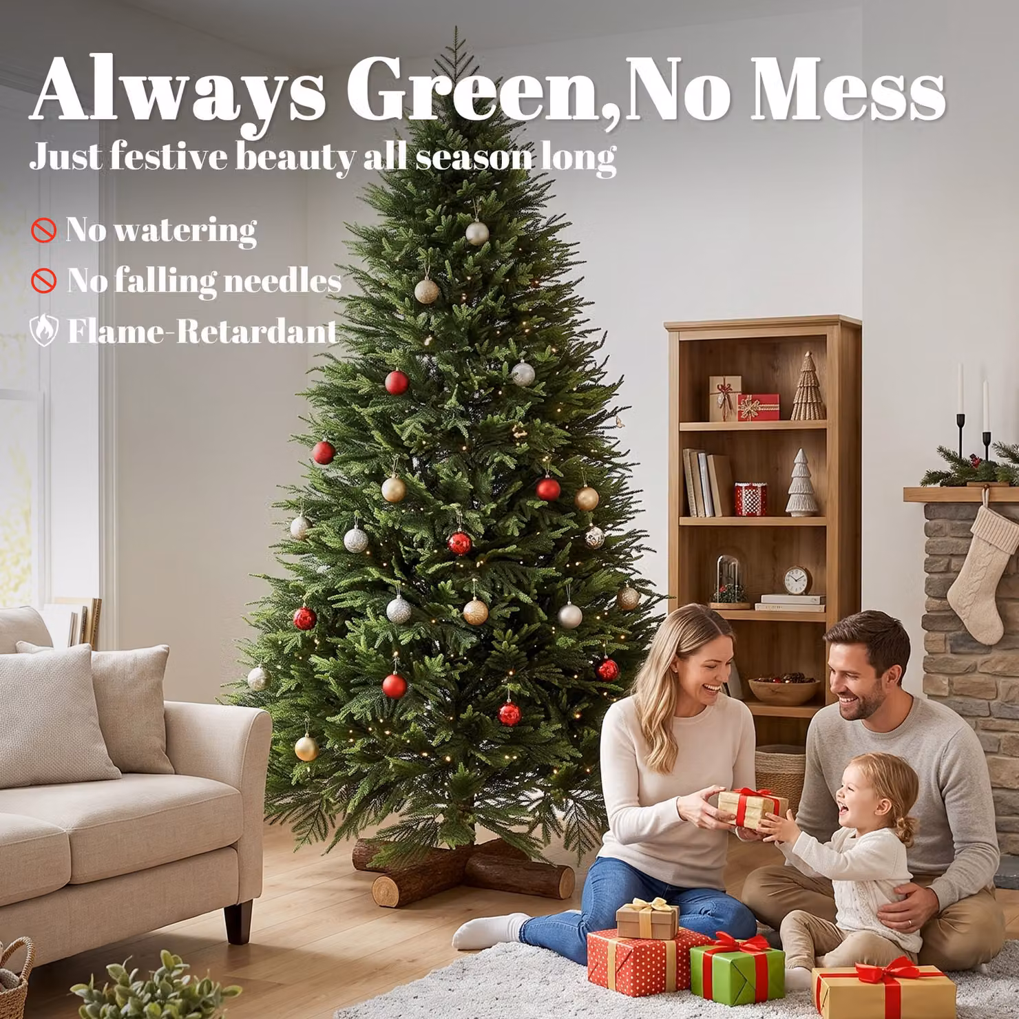 HOMCOM 6ft Artificial Christmas Tree with Realistic PE and PVC Branch Tips and Fir Wood Base, Green – 4