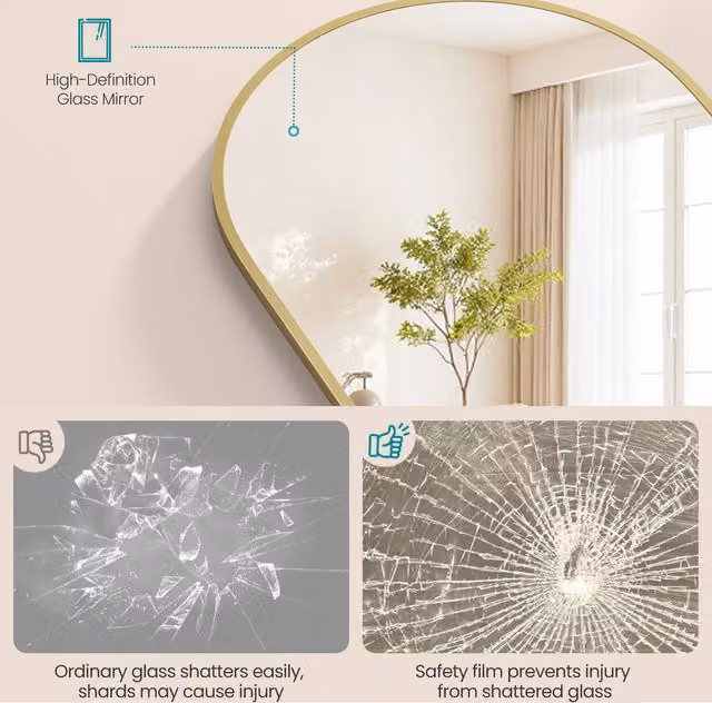 SONGMICS Arched Full Length Floor Mirror with Stand in Gold