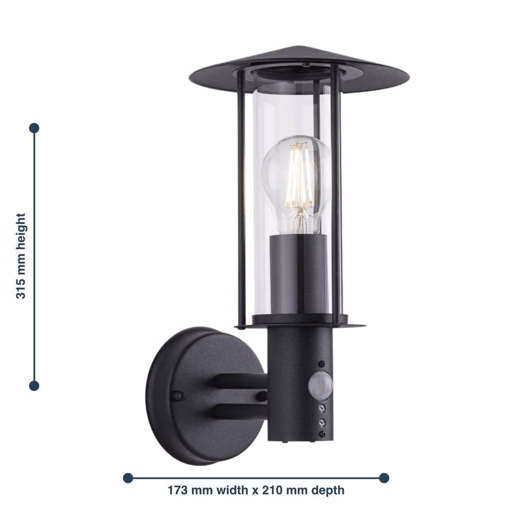 First Choice Lighting Treviso Black Motion Sensor Outdoor Wall Security Light with Glass and Metal Finish – 3