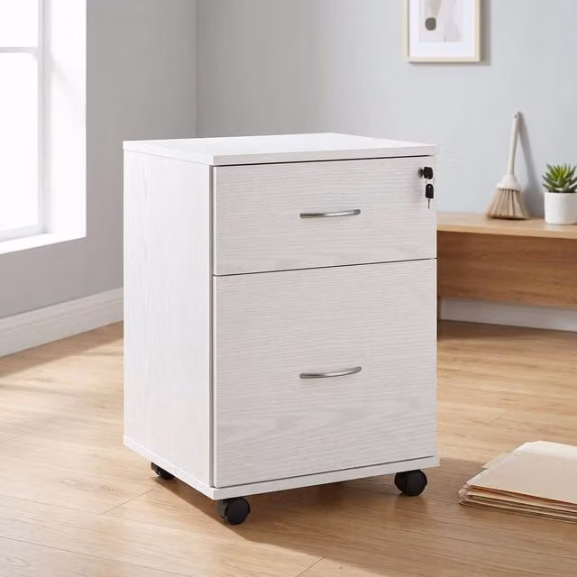 ERGOVEXA Two Drawer Lockable Filing Cabinet in White with Castors – 1