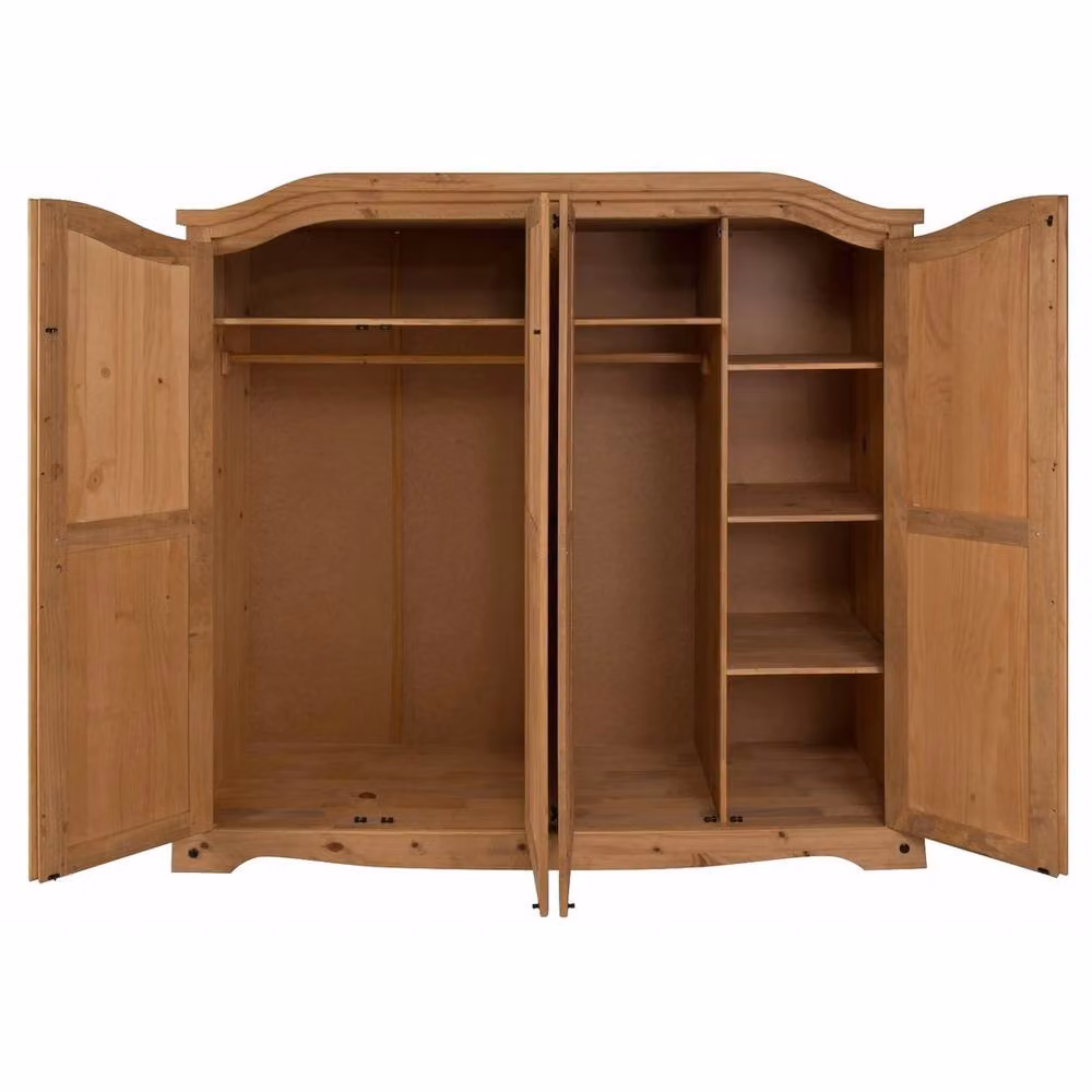 FORGEVIO 4 Door Arch Top Mexican Solid Pine Wood Wardrobe in Brown, H 191 cm x W 51 cm x D 51 cm – 2