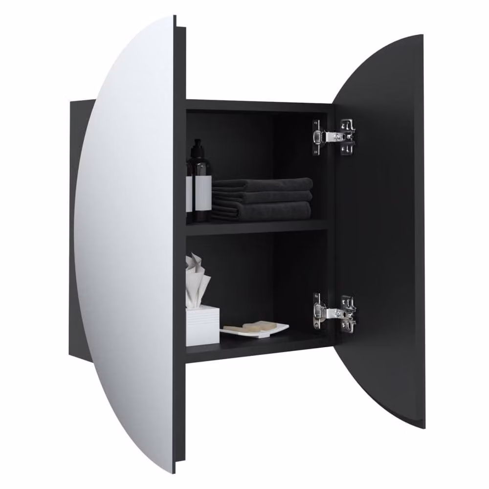 Berkfield Home Black Wall Mounted Bathroom Cabinet with Round LED Mirror, W/D/H: 40 x 40 x 17.5 cm – 3