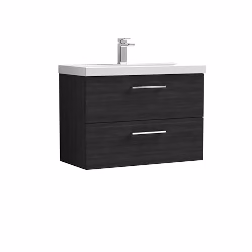 Balterley Wall Hung 2 Soft Close Drawer Bathroom Vanity Unit in Satin Green and Black, W/D/H: 61.0 x 39.0 x 57.9 cm – 2
