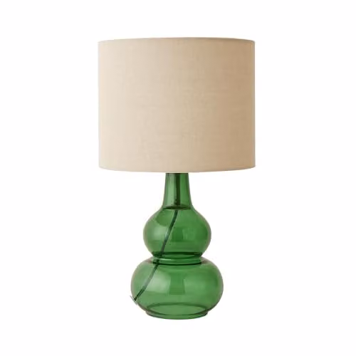 ValueLights Aida Green Bubble Glass Table Lamp with Natural Linen Shade and LED Bulb – 1