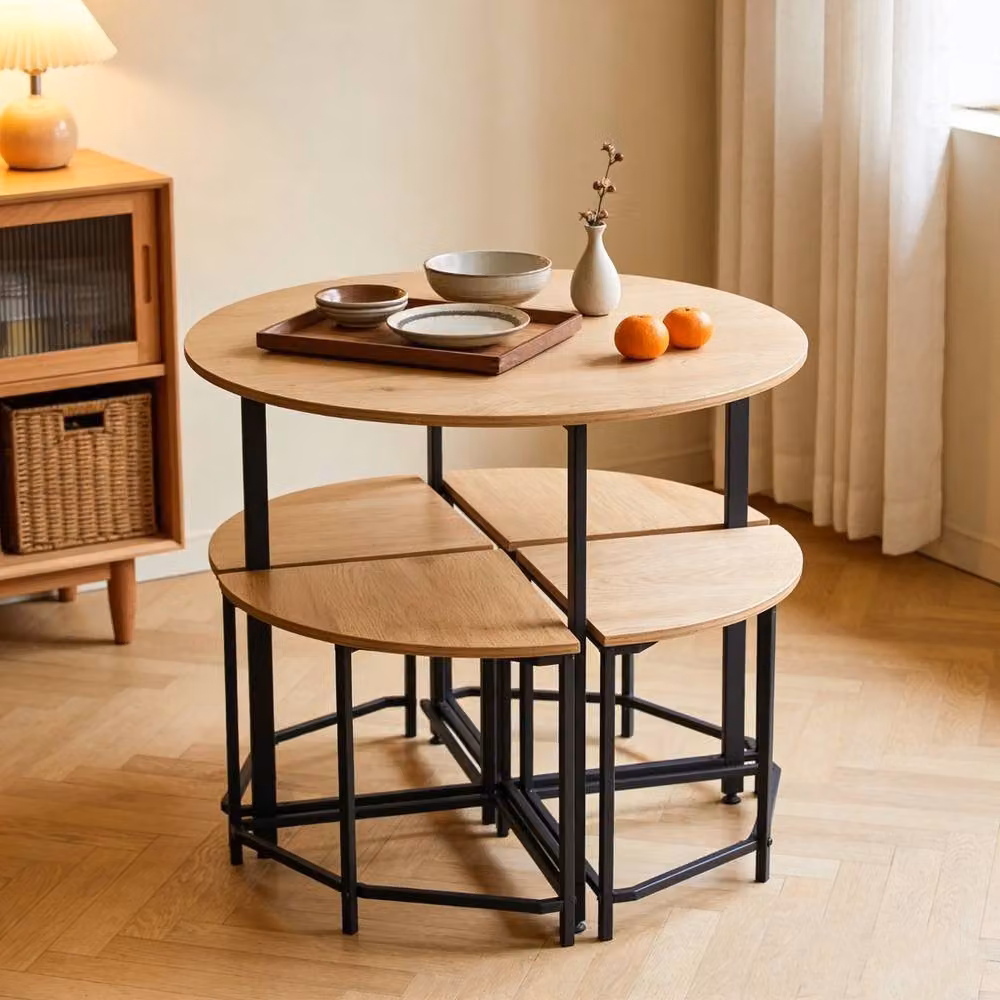 FORGEVIO Round Table and 4 Chairs Set in Brown and Black Industrial Style – 3