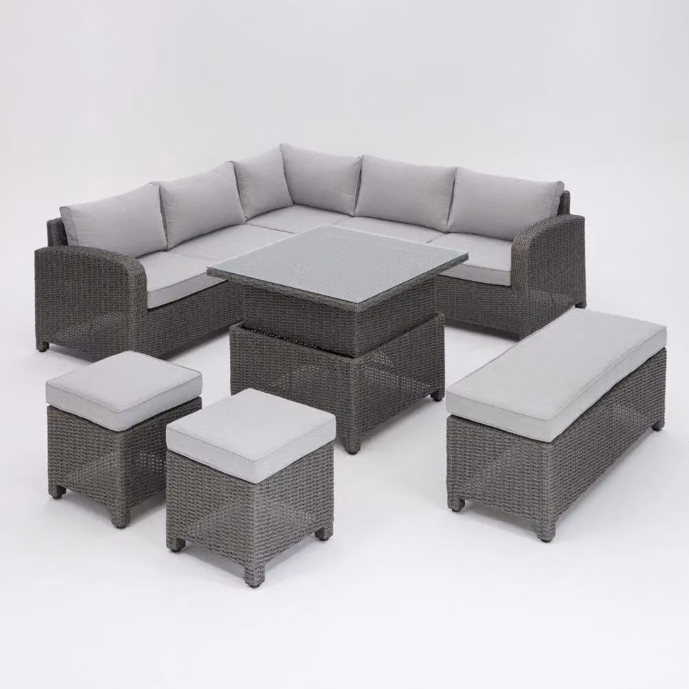 Home Detail Hadley 5 Seater L-Shape Grey Polyrattan Garden Sofa Set with Outdoor Coffee Table and Cushions – 2