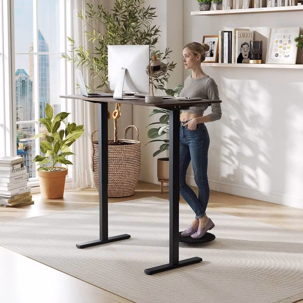 VOGREX Brown Electric Height Adjustable Standing Desk, W/D/H: 120 x 60 x 73-118 cm – 3