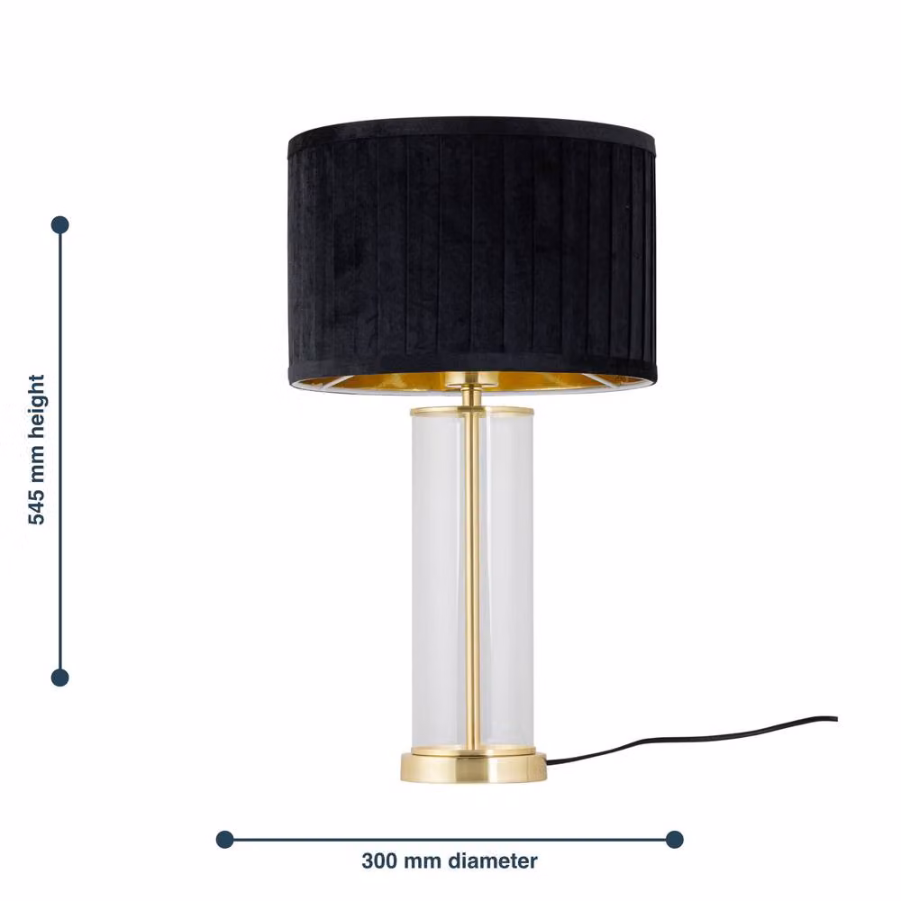 First Choice Lighting Aura Table Lamp in Satin Brass with Black Pleated Velvet Shade – 6