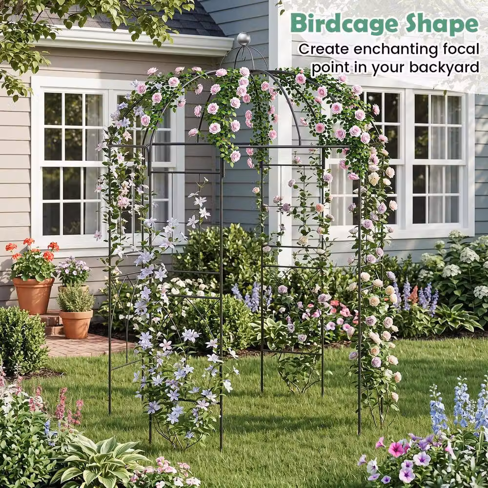 Gymax Metal Birdcage Shape Garden Gazebo and Plant Trellis Pavilion in Black, W/D/H: 203 x 203 x 203 cm – 5