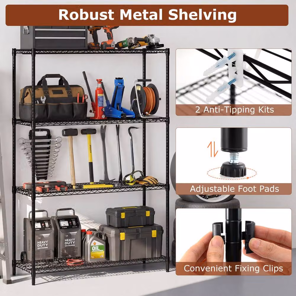 Gymax 4-Tier Adjustable Metal Wire Shelving Unit in Black – 5