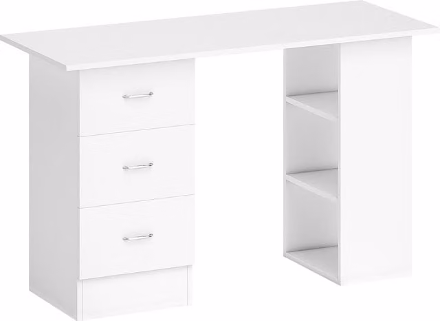 HOMCOM White Computer Desk and PC Workstation with 3 Storage Shelves and Drawers for Home Office – 1