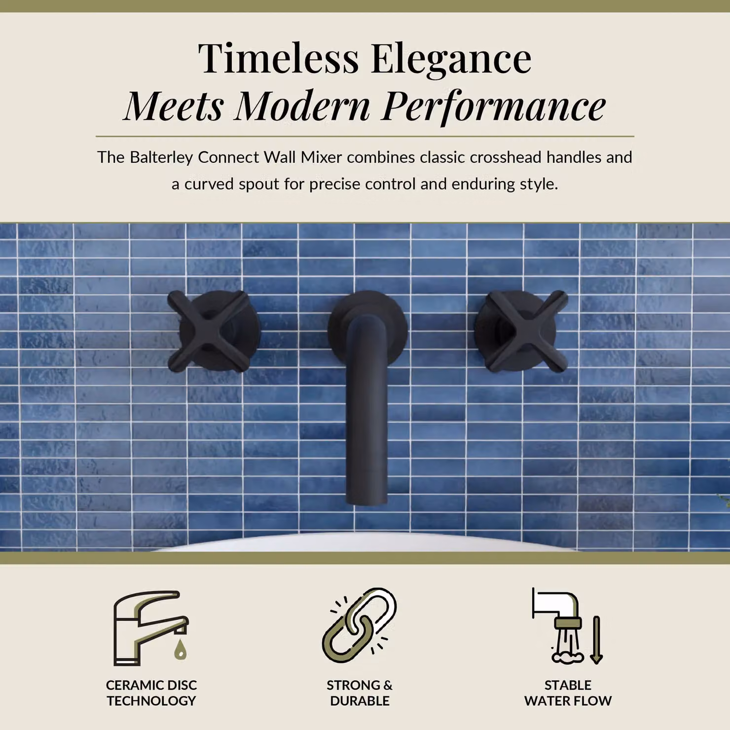 Balterley Connect Wall Mounted 3 Hole Basin Mixer Tap with Two Handles in Matt Black – 2