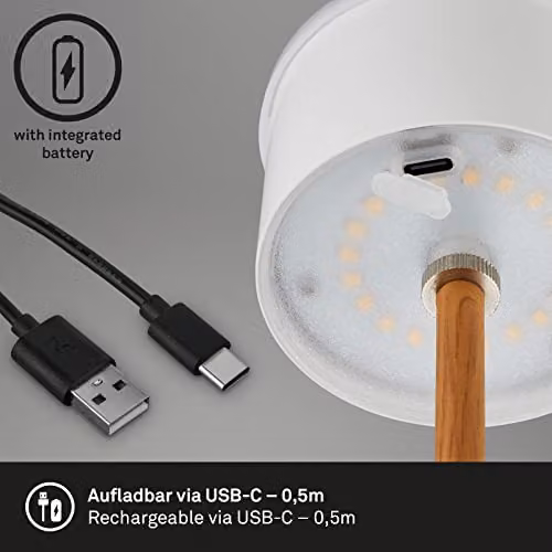 Briloner Rechargeable LED Table Lamp in Black and Wood, Dimmable and Height Adjustable with Touch Control – 3