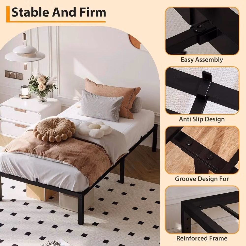 VOGREX Single Metal Bed Frame, Black, W/D/H: 90 x 190 cm – 3