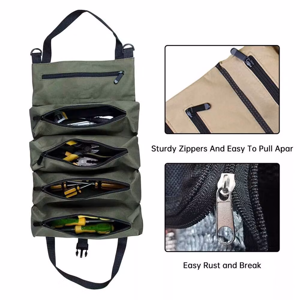VOGREX Green Canvas Tool Roll Up Bag with Strap – 5