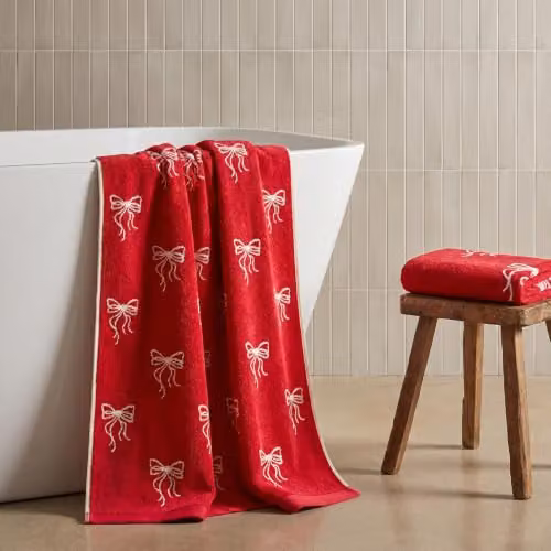 OHS Red Bows Print Cotton Terry Bath Towel, Quick Drying and Fluffy – 2