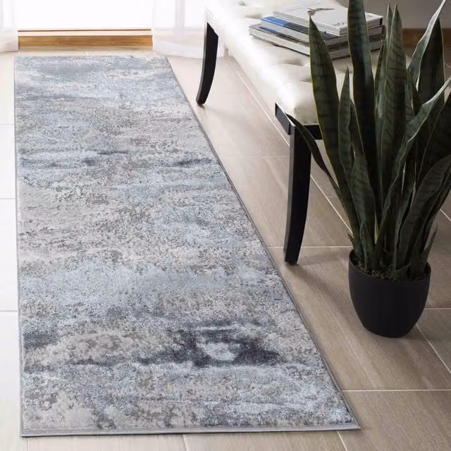 Serdim Rugs Emperor Onyx Modern Abstract Runner, Silver/Grey, W: 60 cm, L: 220 cm