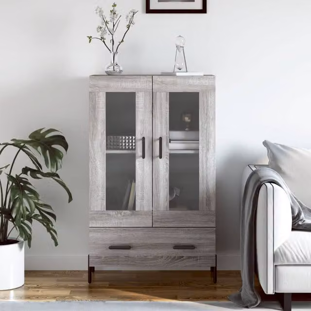 Berkfield Home Grey Sonoma Highboard with Glass Doors, W/D/H: 69.5 x 31 x 115 cm – 1