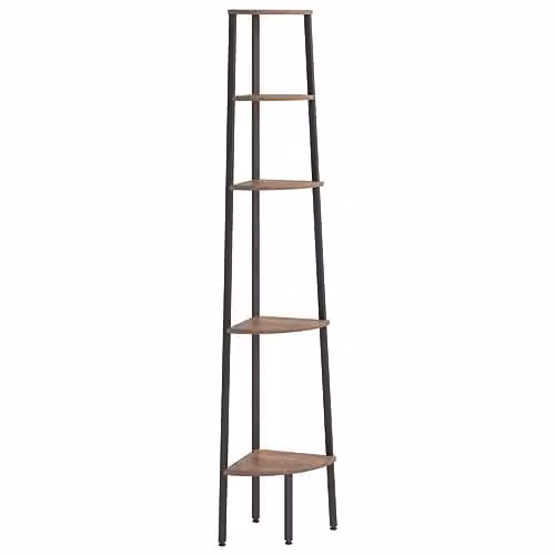 vidaXL 5-Tier Industrial Corner Shelf in Dark Brown and Black, W/D/H: 45.5 x 31.5 x 180 cm