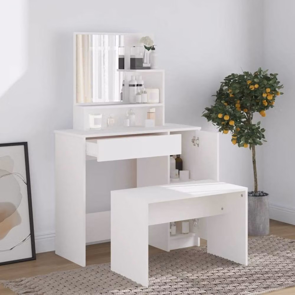 Berkfield Home White Dressing Table Set W: 86.5 cm, D: 35 cm, H: 136 cm – 2