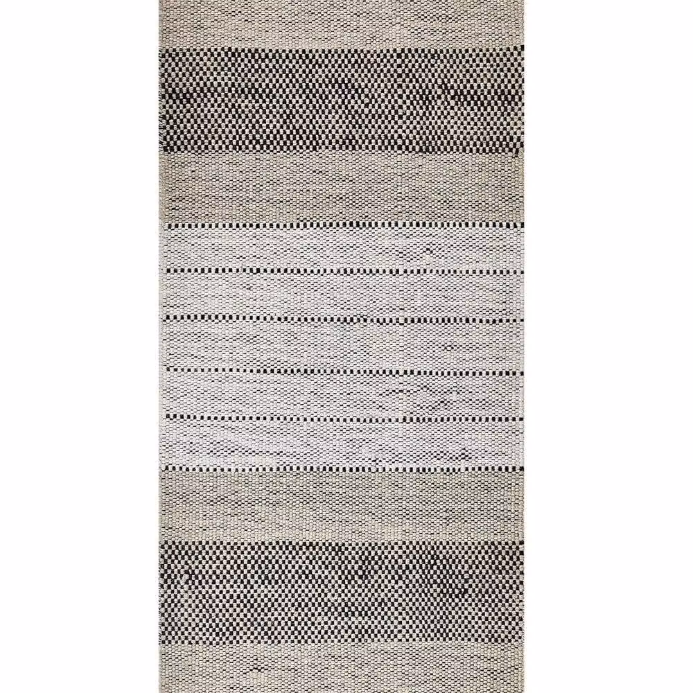 Wyld and Coco Hand-Woven Flat Weave Striped Rug in Beige and Black with Fringes, W: 80 cm, L: 150 cm – 2