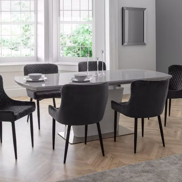 Julian Bowen Grey Glossy Extendable Rectangular Dining Table and 6 Chairs Set