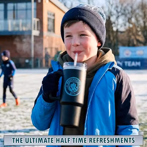 Get Trend Manchester City Insulated Stainless Steel Tumbler with Straw and Handle, 850ml, Black – 6