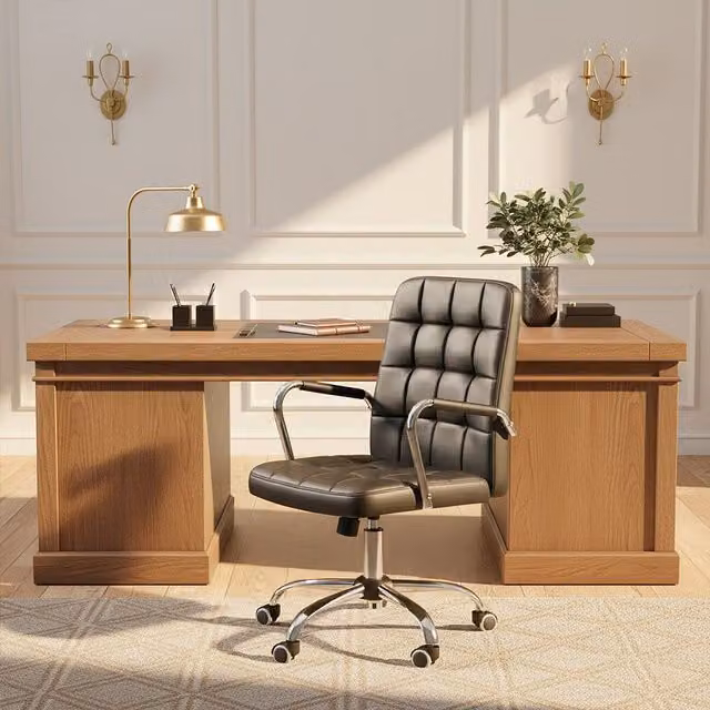Orsina Ergonomic Black Tufted Home Office Chair with Armrests and Castors – 2