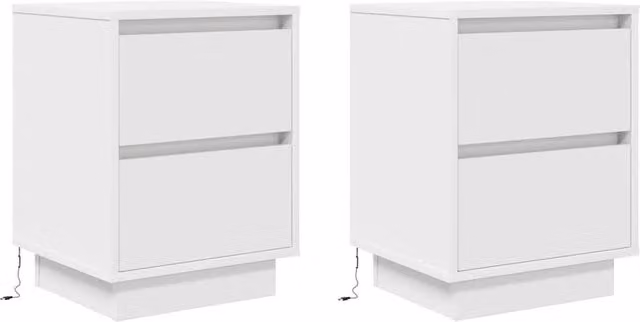 Berkfield Home Modern White Glossy Bedside Cabinets with Integrated LED Lights, Set of 2, W/D/H: 38 x 34 x 50 cm – 1